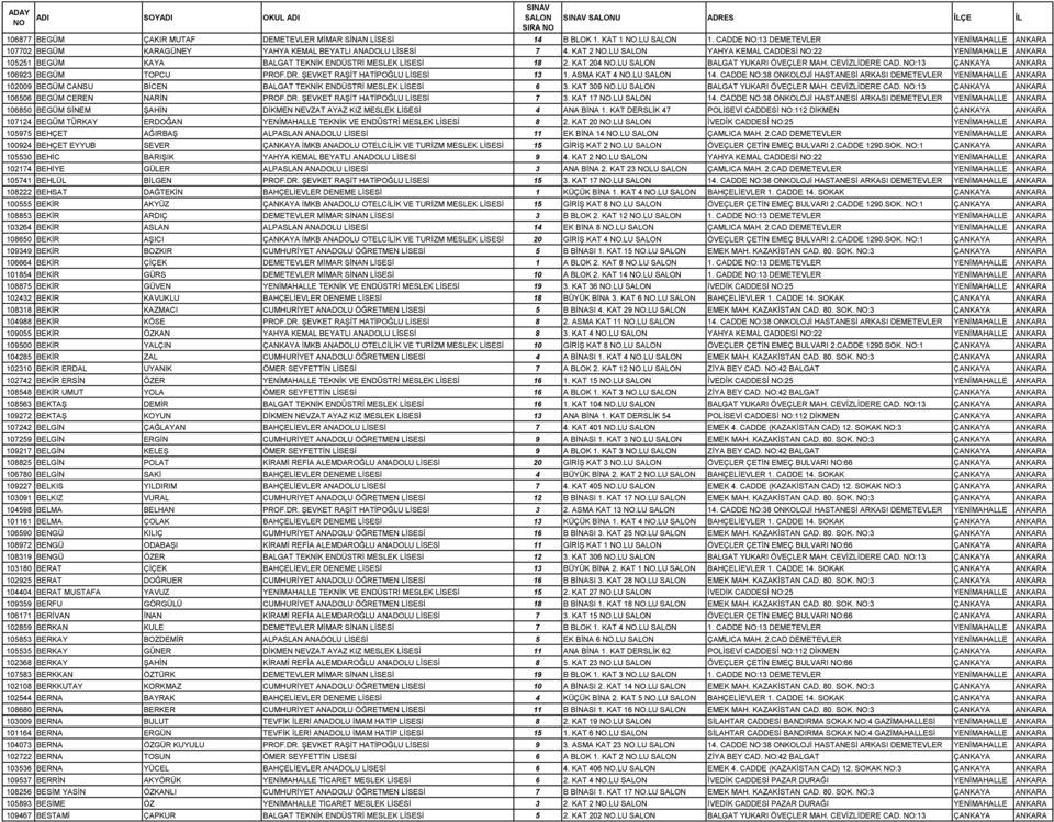 NO:13 ÇANKAYA ANKARA 106923 BEGÜM TOPCU PROF.DR. ŞEVKET RAŞİT HATİPOĞLU LİSESİ 13 1. ASMA KAT 4 NO.LU 14.