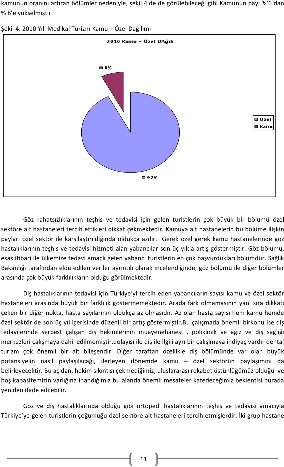 çekmektedir. Kamuya ait hastanelerin bu bölüme ilişkin payları özel sektör ile karşılaştırıldığında oldukça azdır.