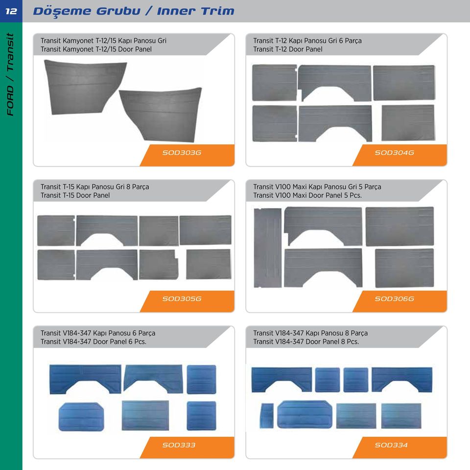 Door Panel Transit V100 Maxi Kapı Panosu Gri 5 Parça Transit V100 Maxi Door Panel 5 Pcs.