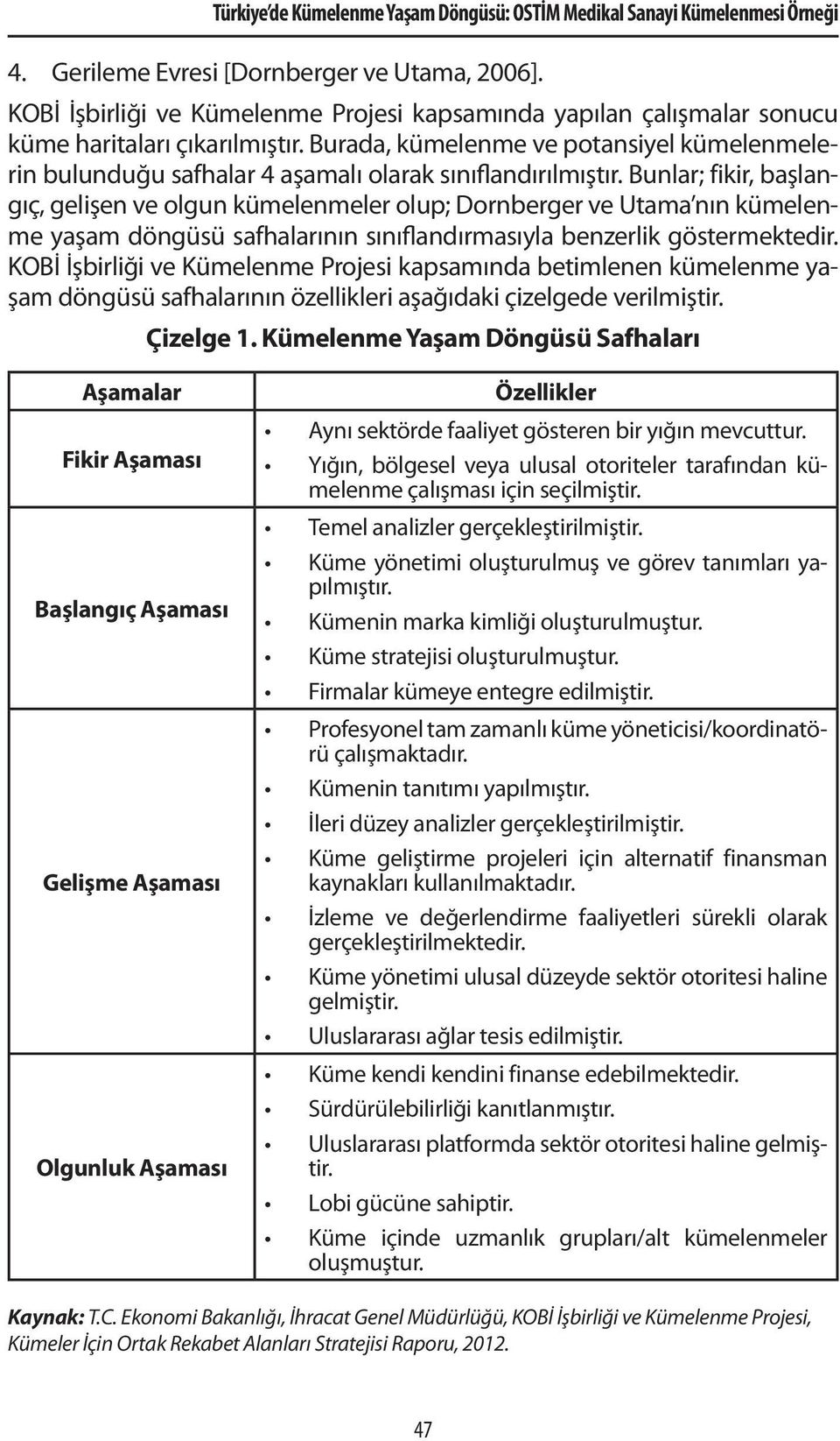 Burada, kümelenme ve potansiyel kümelenmelerin bulunduğu safhalar 4 aşamalı olarak sınıflandırılmıştır.