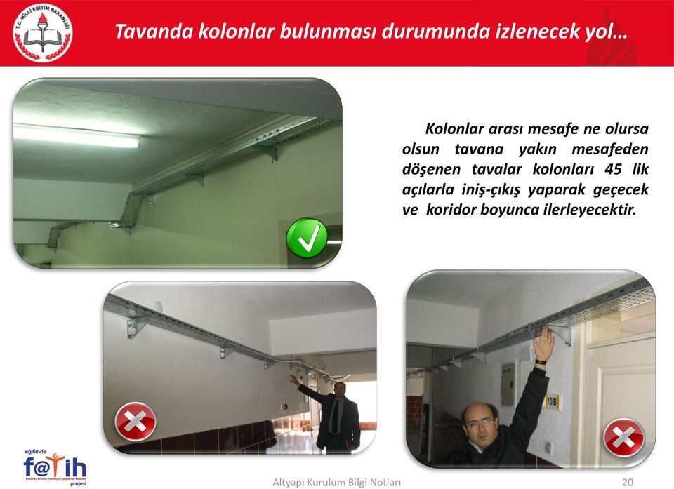 mesafeden döşenen tavalar kolonları 45 lik açılarla