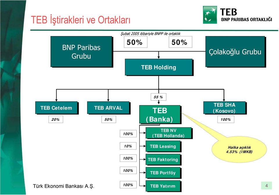 (Banka) TEB SHA (Kosovo) 20% 50% 100% 100% 10% 100% 100% TEB NV (TEB Hollanda)