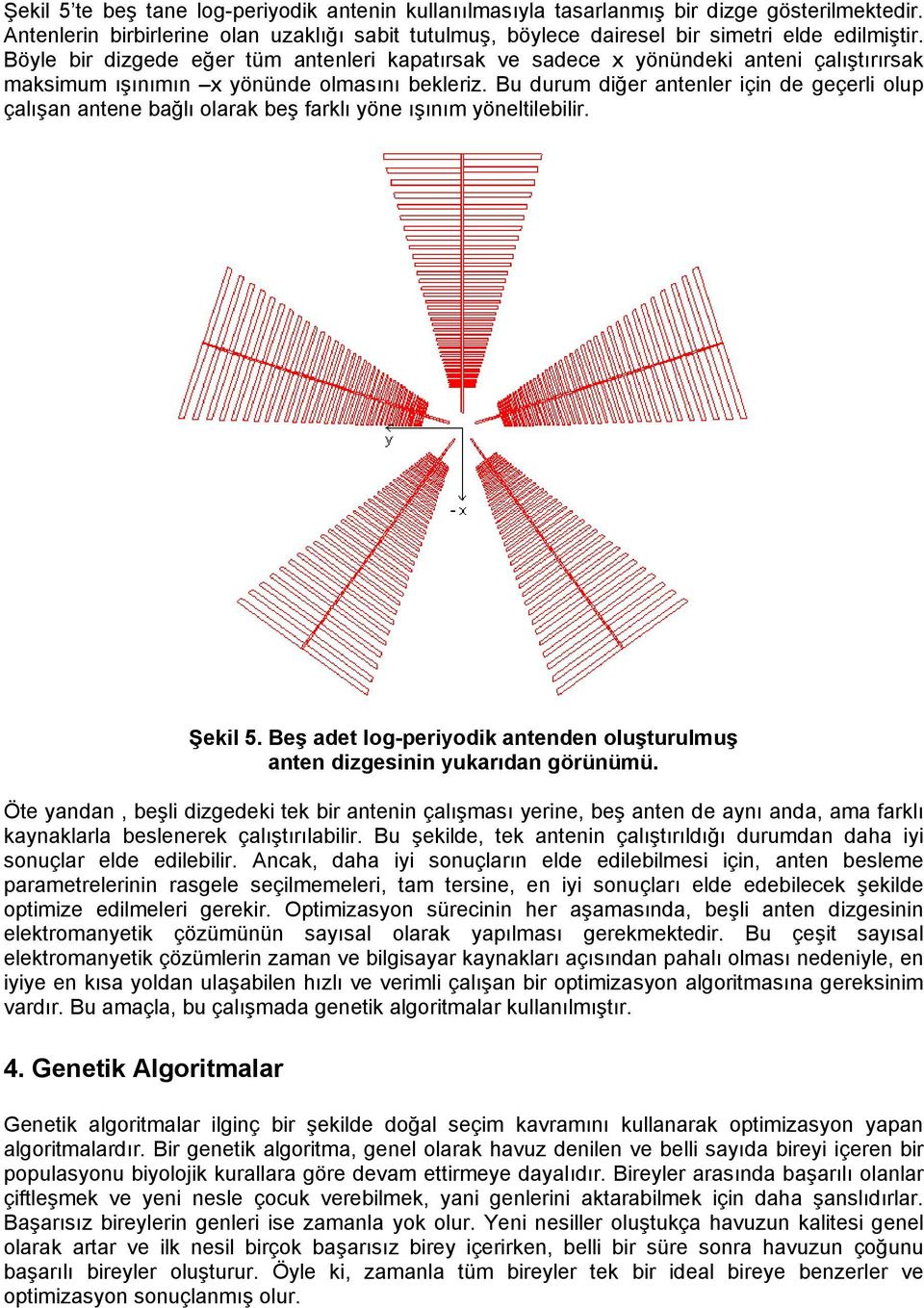 Bu durum diğer antenler için de geçerli olup çalışan antene bağlı olarak beş farklı yöne ışınım yöneltilebilir. Şekil 5.