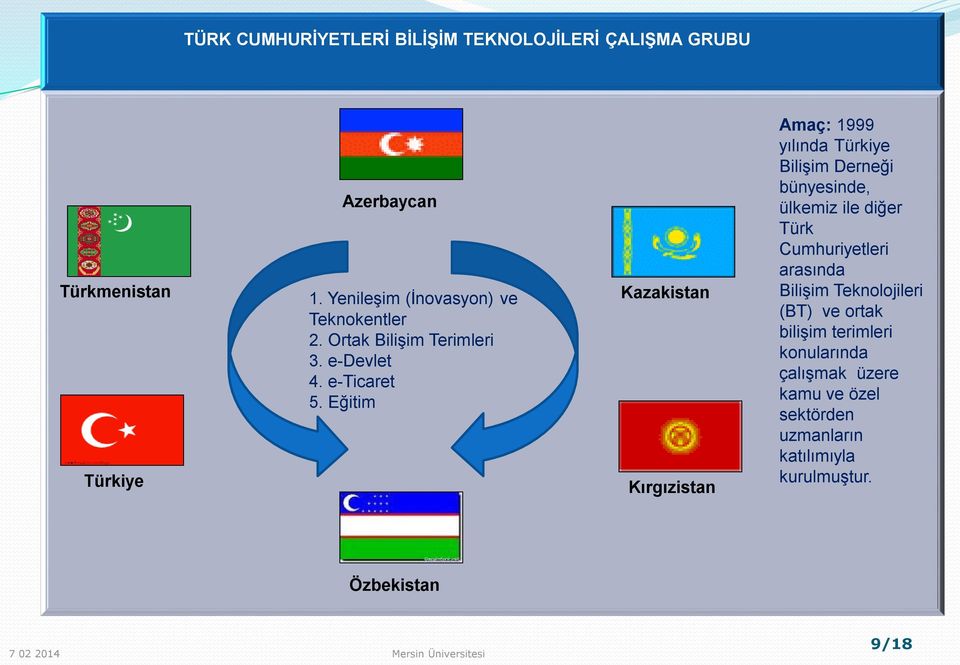 Eğitim Kazakistan Kırgızistan Amaç: 1999 yılında Türkiye Bilişim Derneği bünyesinde, ülkemiz ile diğer Türk