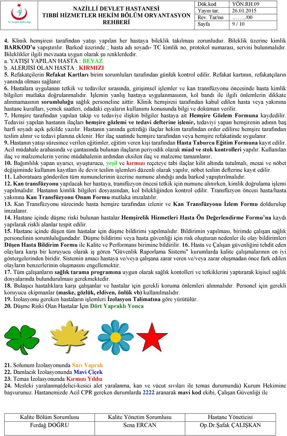 ALERJİSİ OLAN HASTA : KIRMIZI 5. Refakatçilerin Refakat Kartları birim sorumluları tarafından günlük kontrol edilir. Refakat kartının, refakatçıların yanında olması sağlanır. 6.