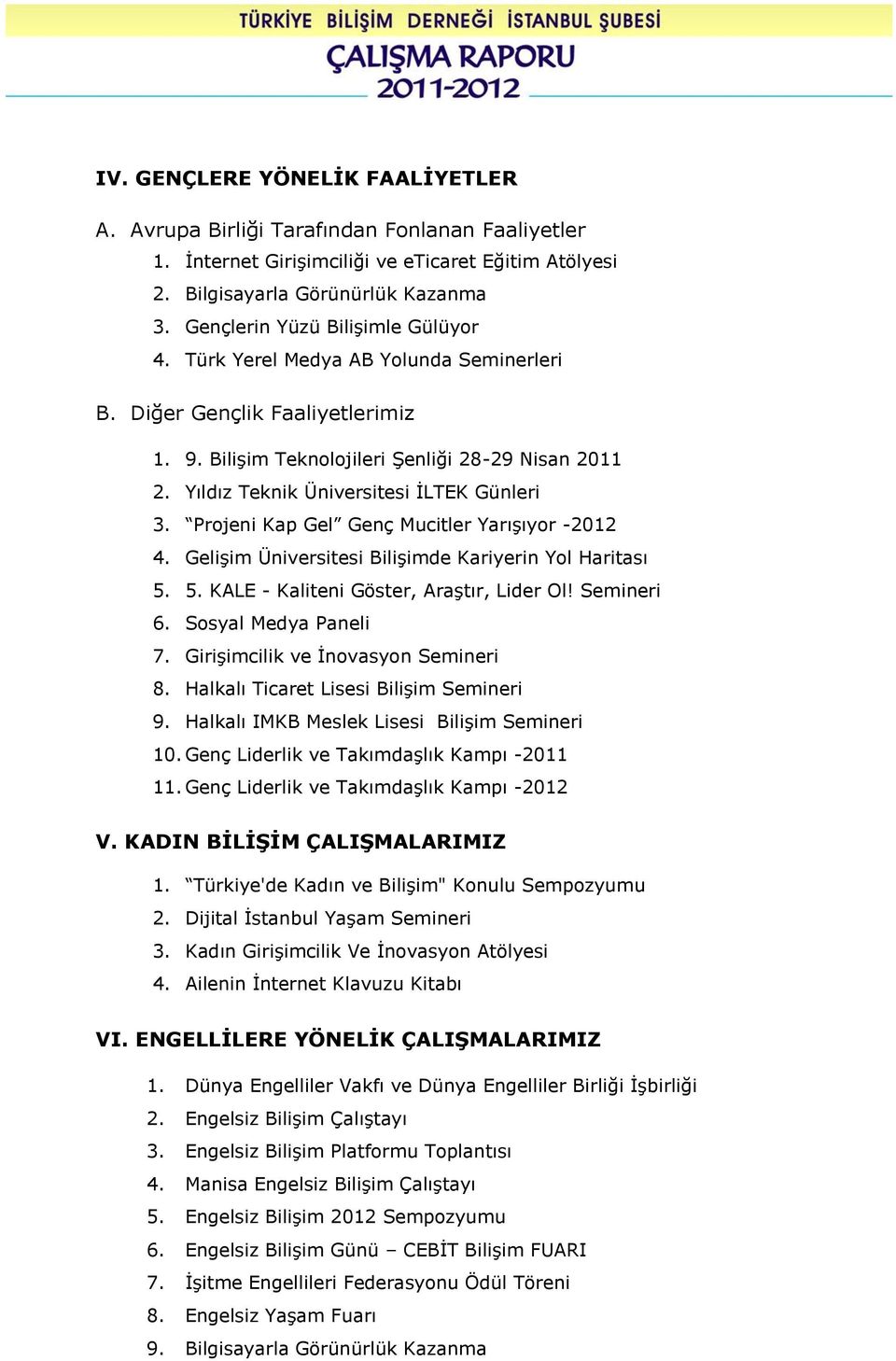 Yıldız Teknik Üniversitesi İLTEK Günleri 3. Projeni Kap Gel Genç Mucitler Yarışıyor -2012 4. Gelişim Üniversitesi Bilişimde Kariyerin Yol Haritası 5. 5. KALE - Kaliteni Göster, Araştır, Lider Ol!