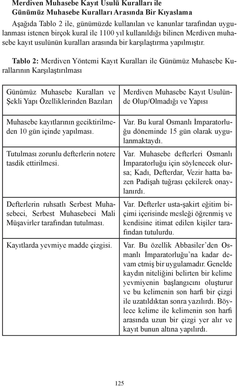 Tablo 2: Merdiven Yöntemi Kayıt Kuralları ile Günümüz Muhasebe Kurallarının Karşılaştırılması Günümüz Muhasebe Kuralları ve Şekli Yapı Özelliklerinden Bazıları Muhasebe kayıtlarının geciktirilmeden