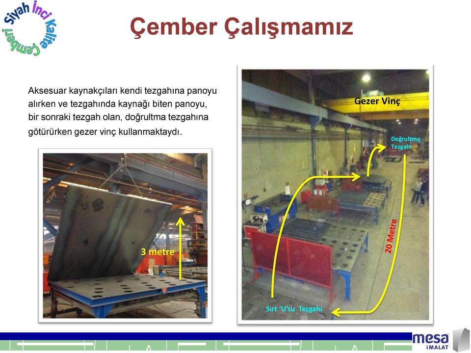 sonraki tezgah olan, doğrultma tezgahına götürürken gezer