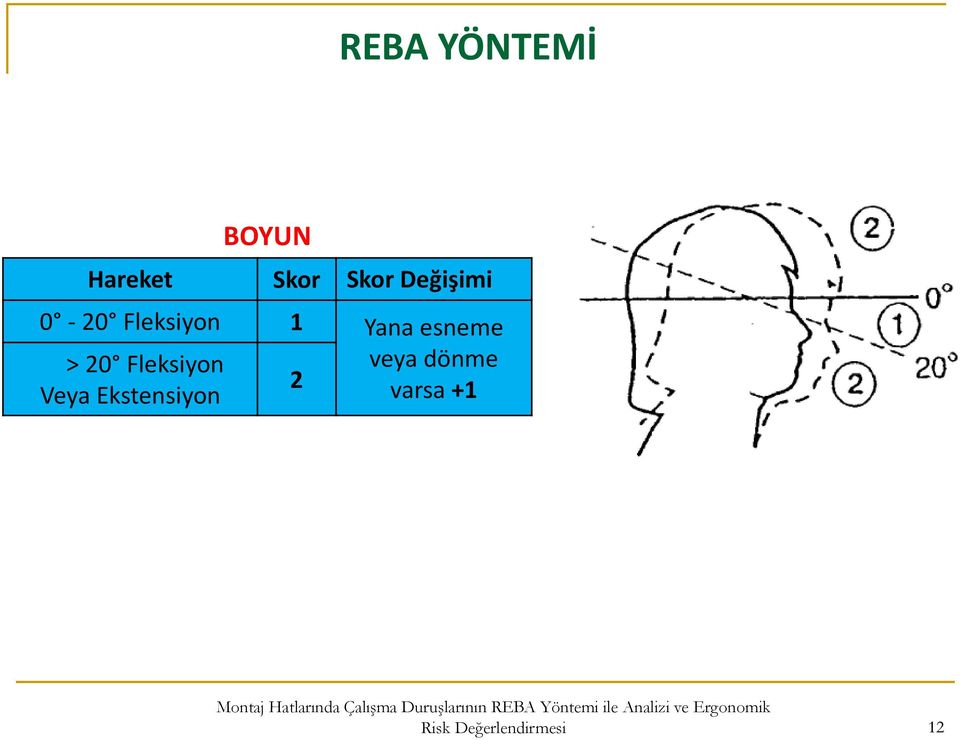 Yana esneme > 20 Fleksiyon veya