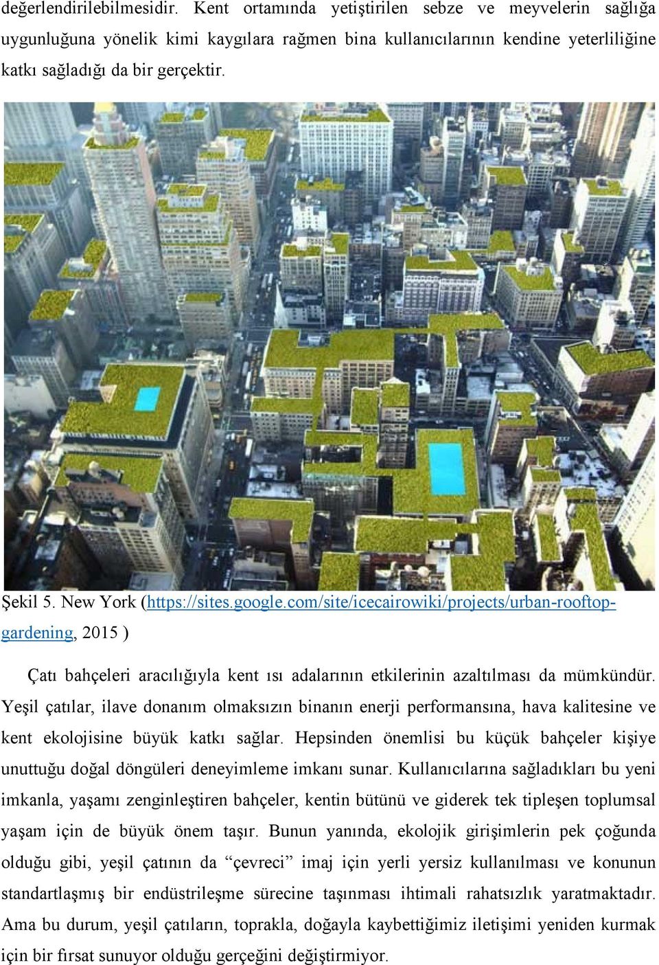 New York (https://sites.google.com/site/icecairowiki/projects/urban-rooftopgardening, 2015 ) Çatı bahçeleri aracılığıyla kent ısı adalarının etkilerinin azaltılması da mümkündür.