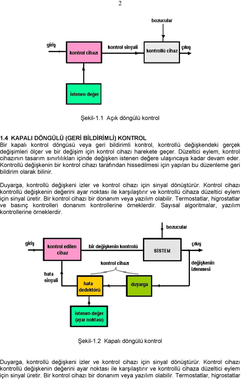 Düzeltici eylem, kontrol cihazının tasarım sınırlılıkları içinde değişken istenen değere ulaşıncaya kadar devam eder.