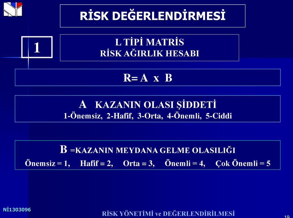 3-Orta, 4-Önemli, 5-Ciddi B =KAZANIN MEYDANA GELME