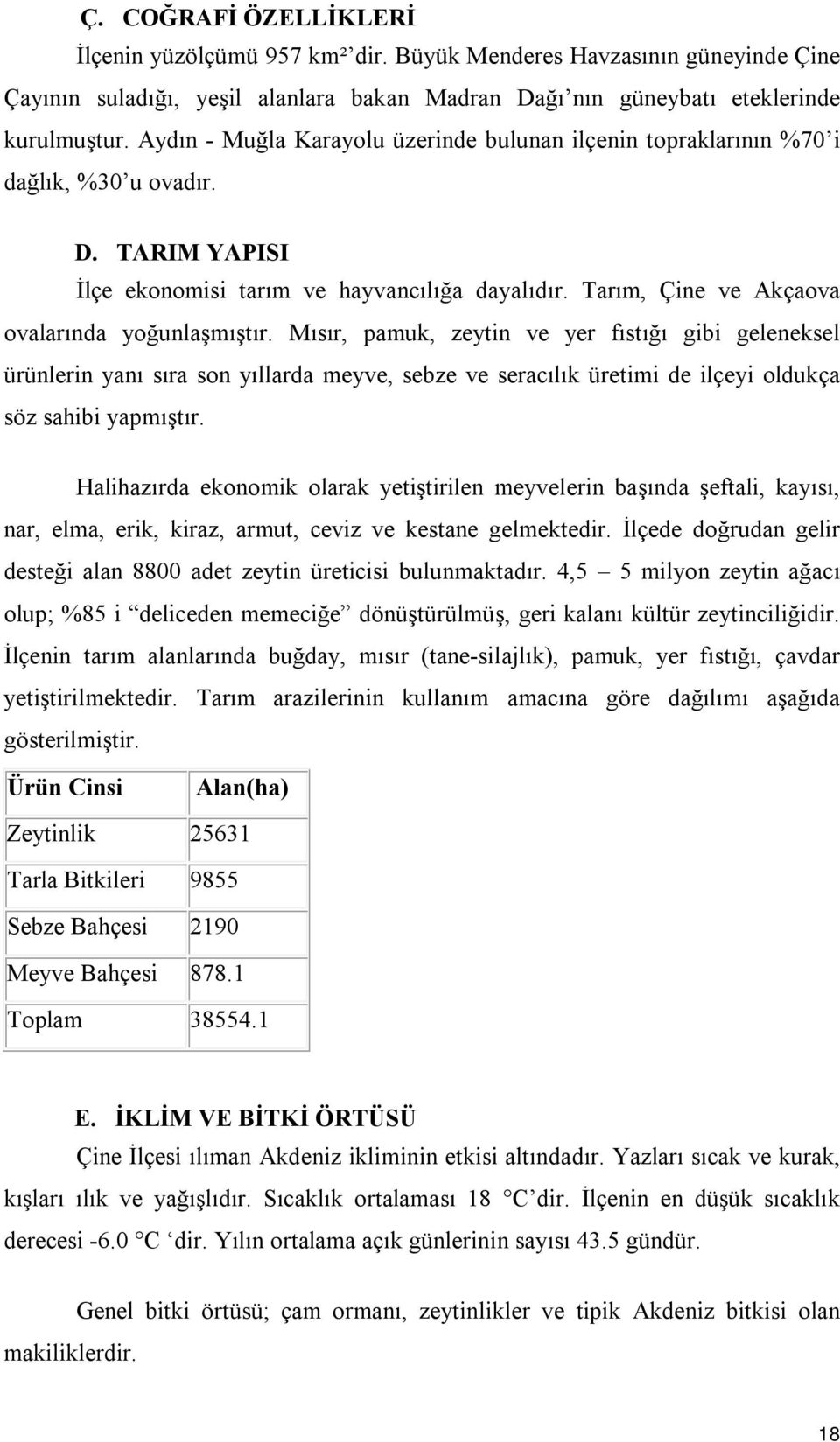 Tarım, Çine ve Akçaova ovalarında yoğunlaşmıştır.