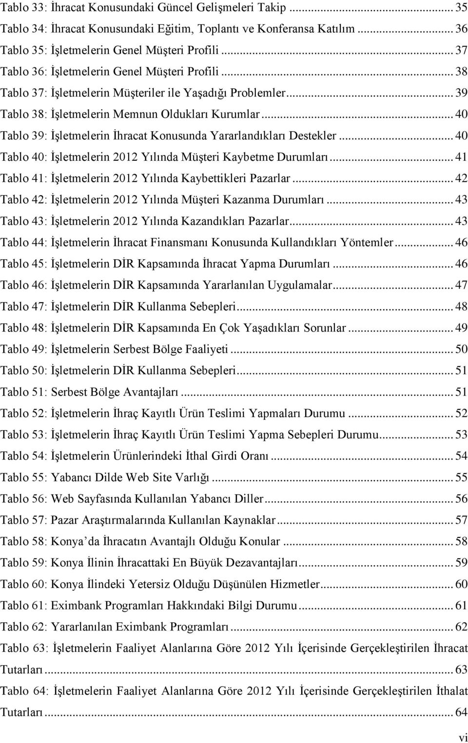 .. 40 Tablo 39: İşletmelerin İhracat Konusunda Yararlandıkları Destekler... 40 Tablo 40: İşletmelerin 2012 Yılında Müşteri Kaybetme Durumları.