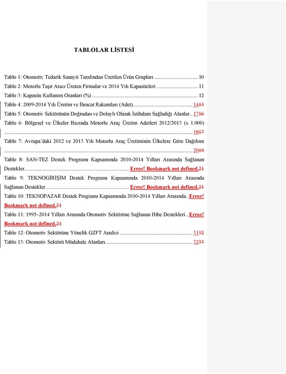 . 1716 Tablo 6: Bölgesel ve Ülkeler Bazında Motorlu Üretim Adetleri 2012/2013 (x 1.000)... 1817 Tablo 7: Avrupa daki 2012 ve 2013 Yılı Motorlu Üretiminin Ülkelere Göre Dağılımı.