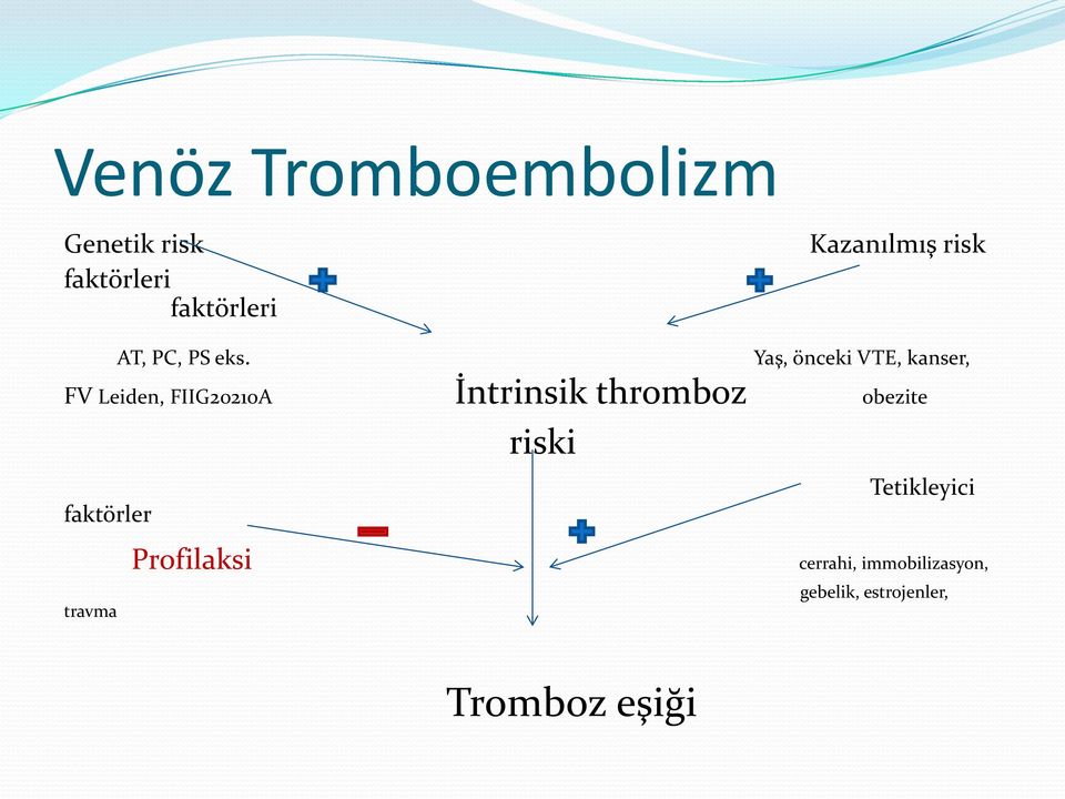 Yaş, önceki VTE, kanser, FV Leiden, FIIG20210A İntrinsik thromboz