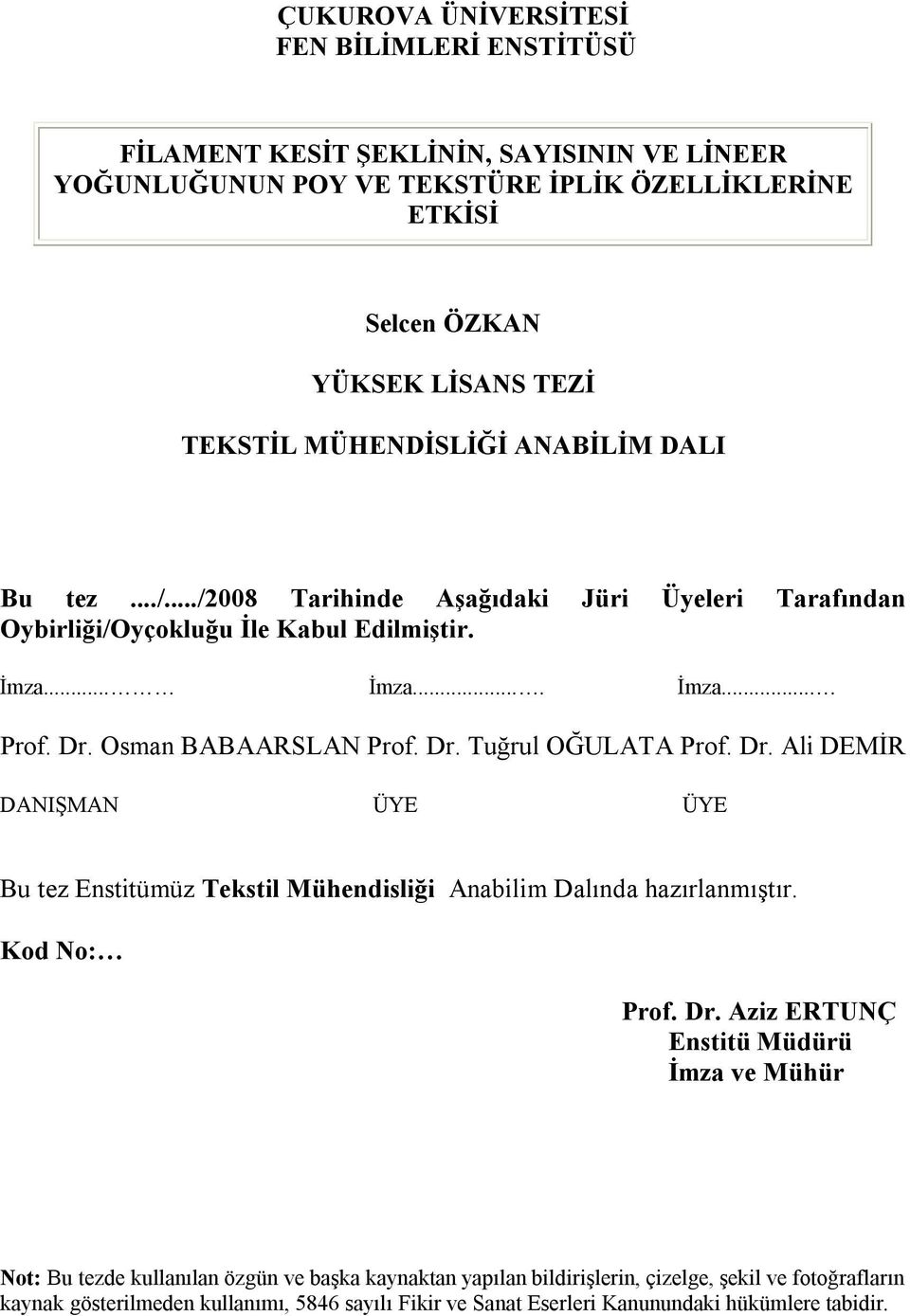 Dr. Tuğrul OĞULATA Prof. Dr.