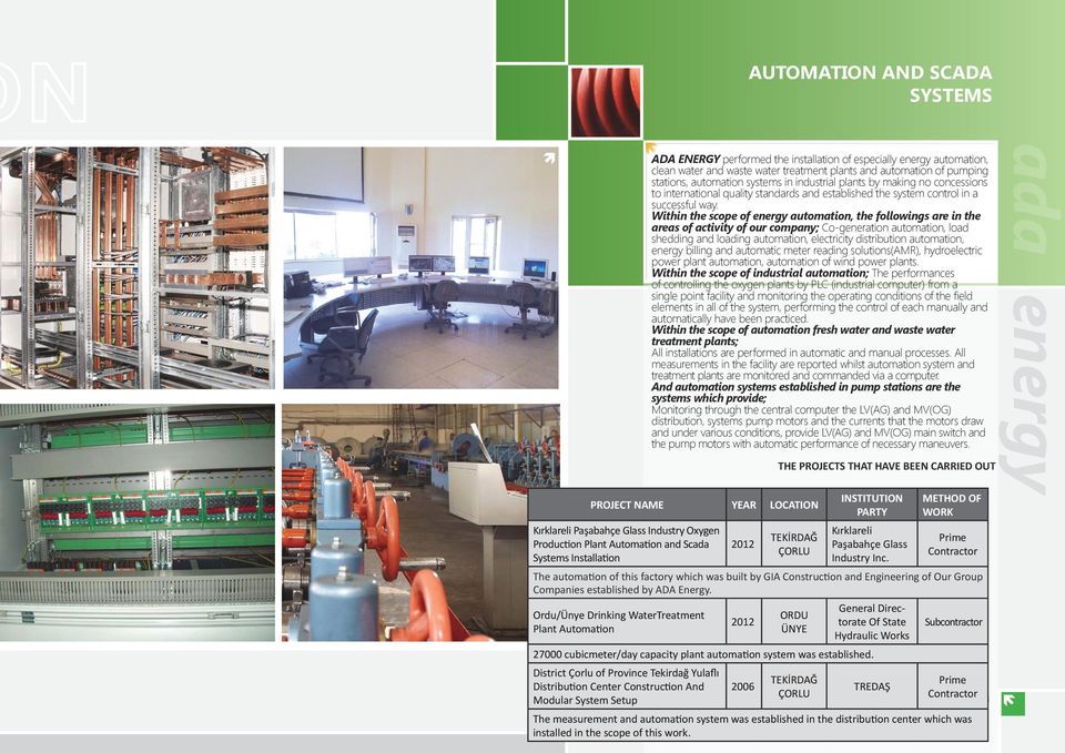 Within the scope of energy automation, the followings are in the areas of activity of our company; Co-generation automation, load shedding and loading automation, electricity distribution automation,