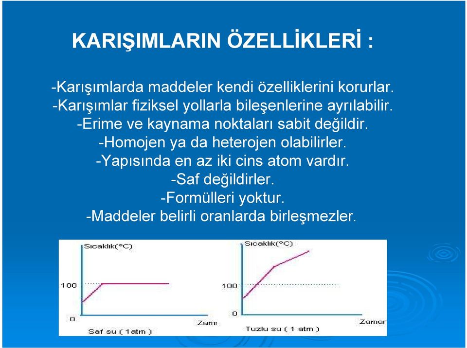 -Erime ve kaynama noktaları sabit değildir. -Homojen ya da heterojen olabilirler.