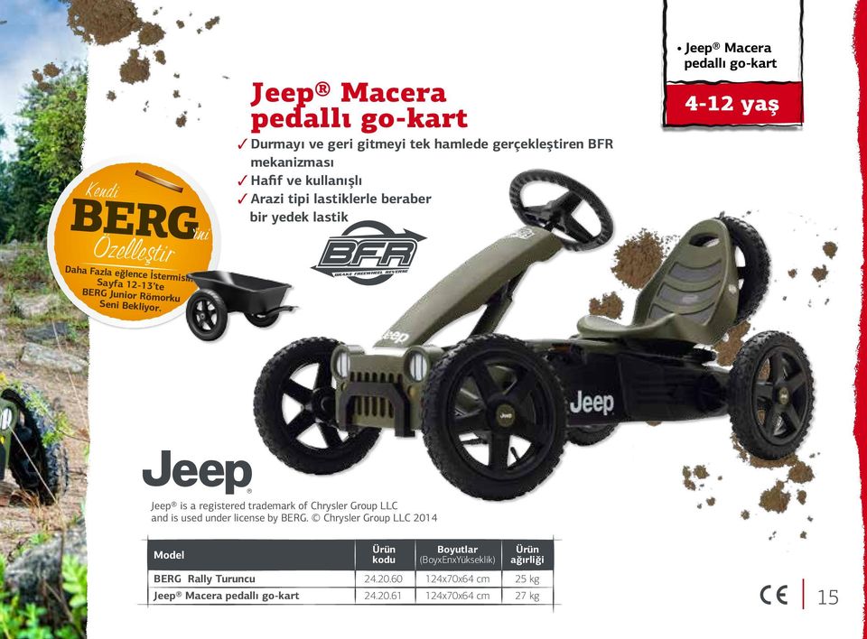 beraber bir yedek lastik Jeep Macera pedallı go-kart 4-12 yaş Jeep is a registered trademark of Chrysler Group LLC and is used under license