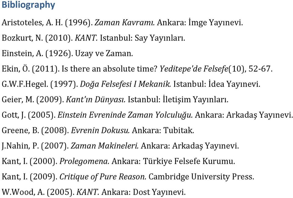 Istanbul: İletişim Yayınları. Gott, J. (2005). Einstein Evreninde Zaman Yolculuğu. Ankara: Arkadaş Yayınevi. Greene, B. (2008). Evrenin Dokusu. Ankara: Tubitak. J.Nahin, P. (2007).