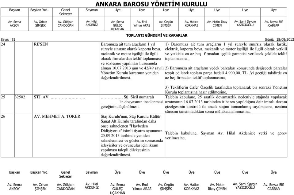 TOKER Staj Kurulu'nun, Staj Kurulu Kültür Sanat Alt Kurulu tarafından daha önce sahnelenen "Haybeden Didişiyoruz" isimli tiyatro oyununun 25.09.