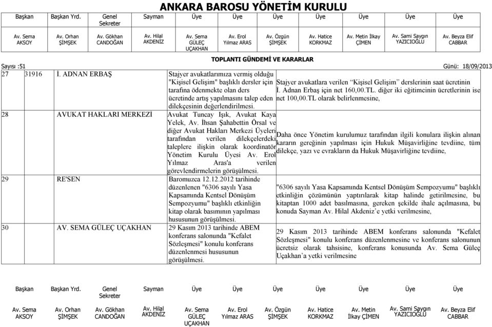 Avukat Tuncay Işık, Avukat Kaya Yelek, Av. İhsan Şahabettin Örsal ve diğer Avukat Hakları Merkezi Üyeleri 29 RE'SEN Baromuzca 12.