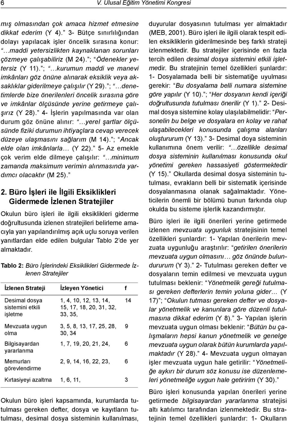 ; kurumun maddi ve manevi imkânları göz önüne alınarak eksiklik veya aksaklıklar giderilmeye çalışılır (Y 29).