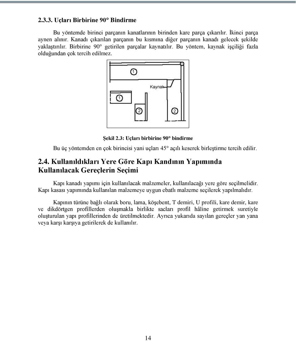 ġekil 2.3: Uçları birbirine 90 bindirme Bu üç yöntemden en çok birincisi yani uçları 45