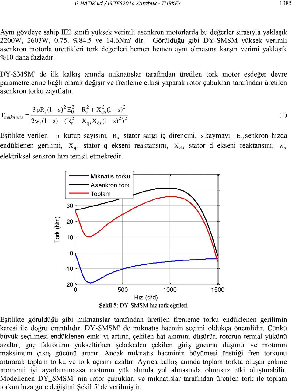 DY-SMSM' de ilk kalkış anında mıknatıslar tarafından üretilen tork motor eşdeğer devre parametrelerine bağlı olarak değişir ve frenleme etkisi yaparak rotor çubukları tarafından üretilen asenkron