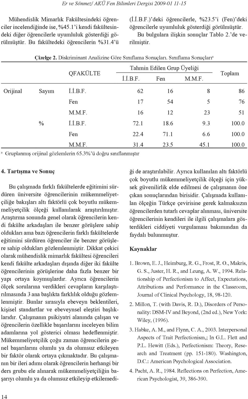 5 i (Fen) deki öğrencilerle uyumluluk gösterdiği görülmüştür. Bu bulgulara ilişkin sonuçlar Tablo 2. de verilmiştir. Çizelge 2. Diskriminant Analizine Göre Sınıflama Sonuçları.