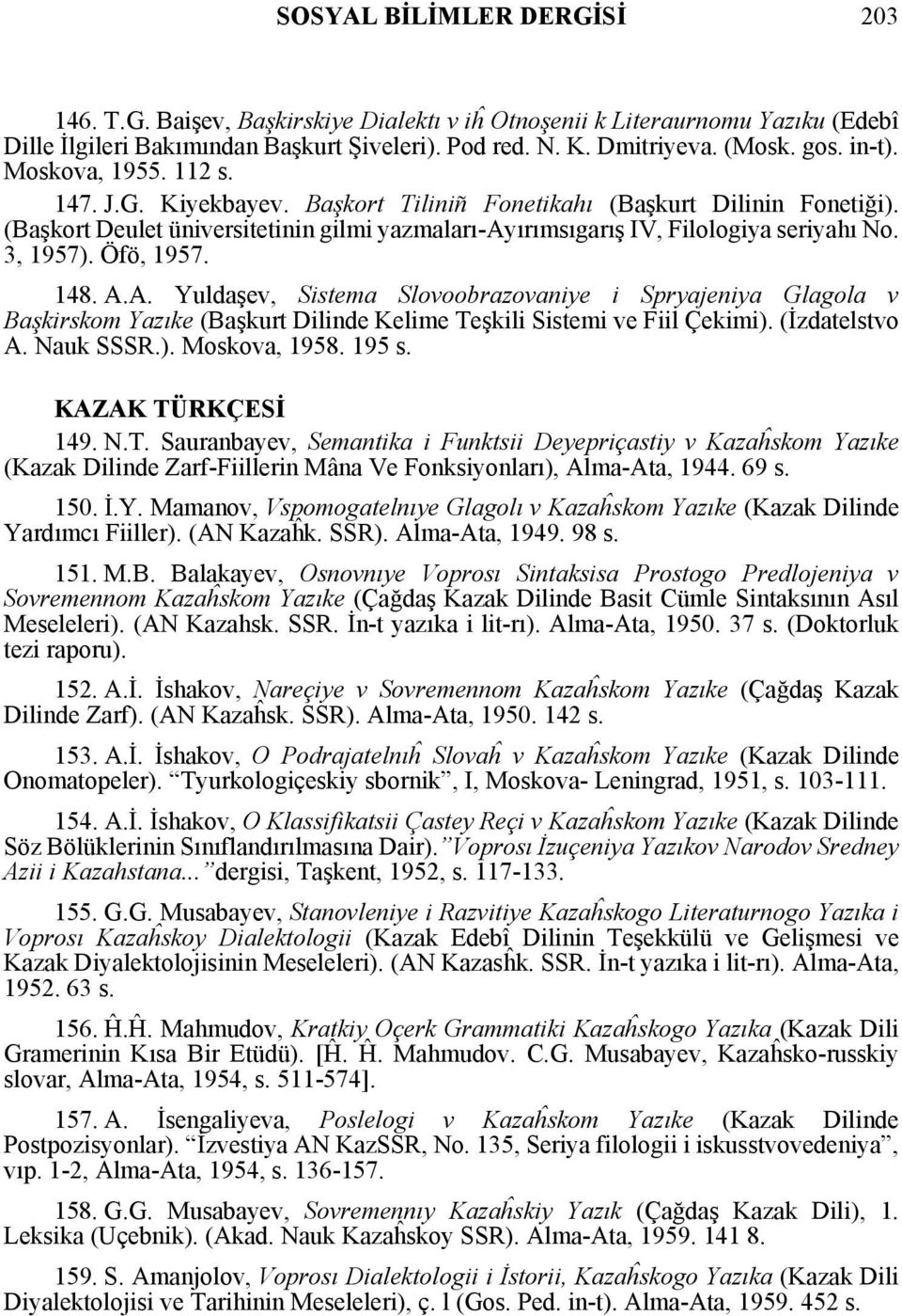 3, 1957). Öfö, 1957. 148. A.A. Yuldaşev, Sistema Slovoobrazovaniye i Spryajeniya Glagola v Başkirskom Yazıke (Başkurt Dilinde Kelime Teşkili Sistemi ve Fiil Çekimi). (İzdatelstvo A. Nauk SSSR.). Moskova, 1958.