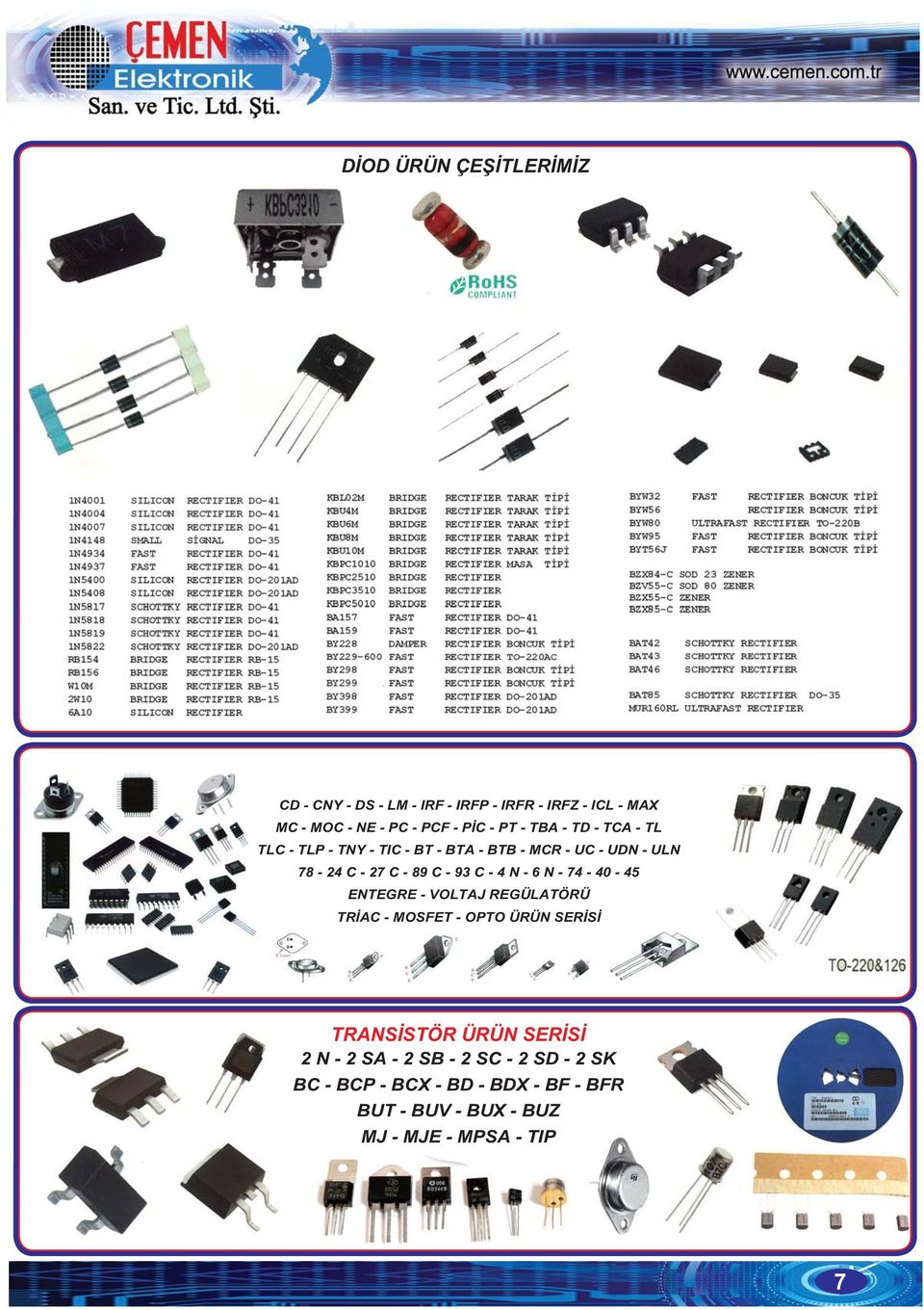 C - 4 N - 6 N - 74-40 - 45 ENTEGRE - OLTAJ REGÜLATÖRÜ TRİAC - MOSFET - OPTO ÜRÜN SERİSİ TRANSİSTÖR ÜRÜN SERİSİ 2 N