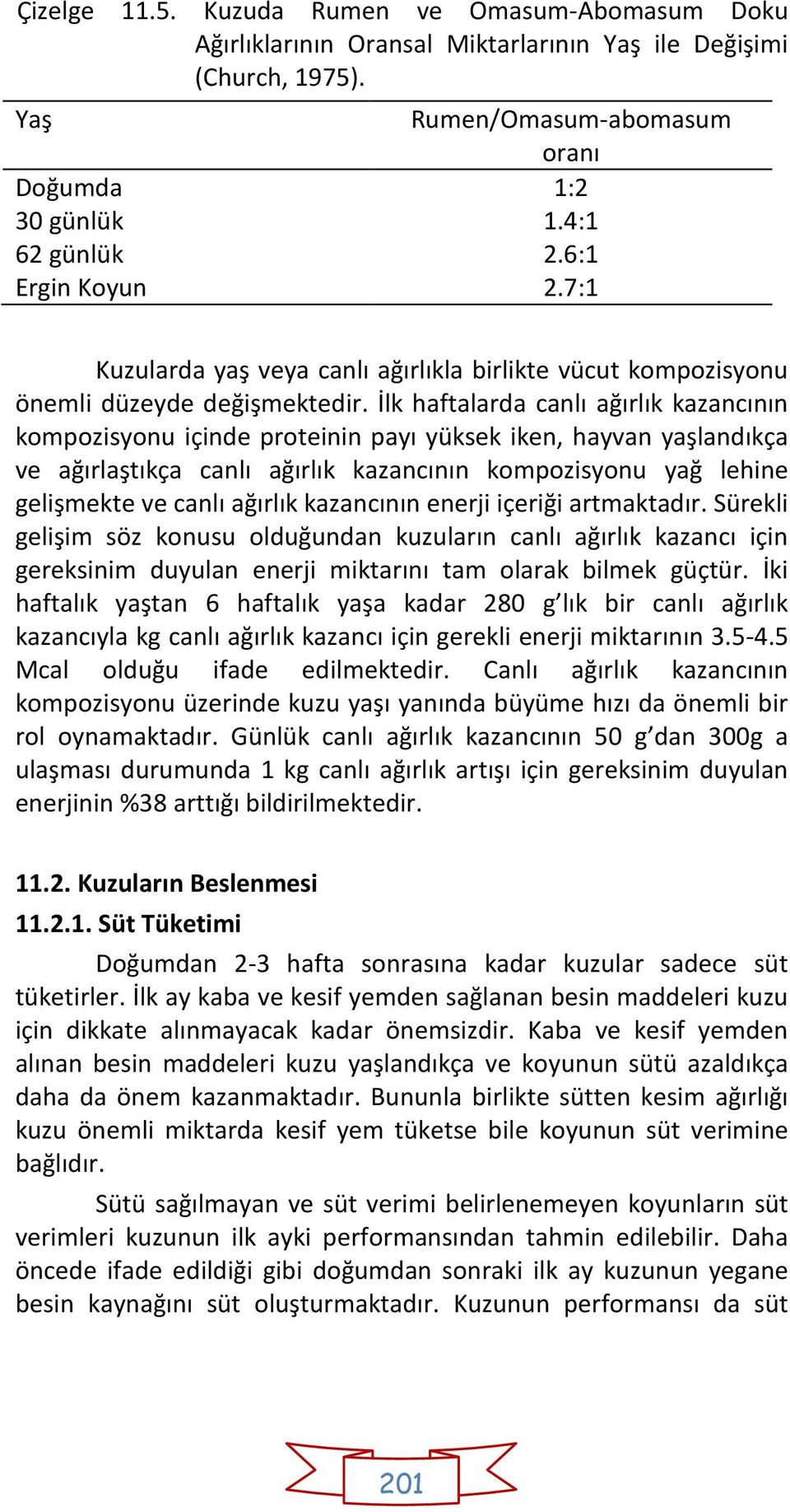 İlk haftalarda canlı ağırlık kazancının kompozisyonu içinde proteinin payı yüksek iken, hayvan yaşlandıkça ve ağırlaştıkça canlı ağırlık kazancının kompozisyonu yağ lehine gelişmekte ve canlı ağırlık