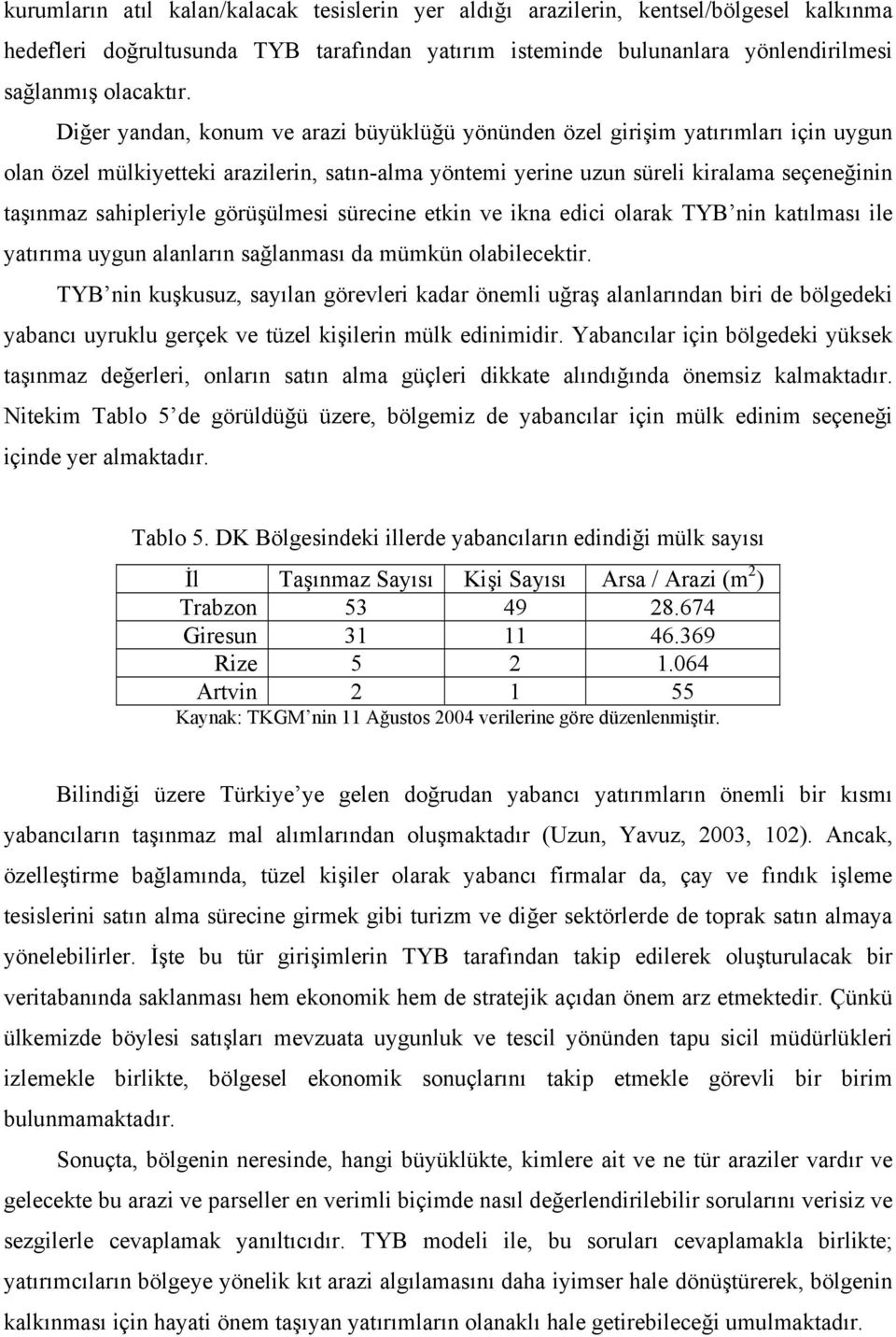 görüşülmesi sürecine etkin ve ikna edici olarak TYB nin katılması ile yatırıma uygun alanların sağlanması da mümkün olabilecektir.