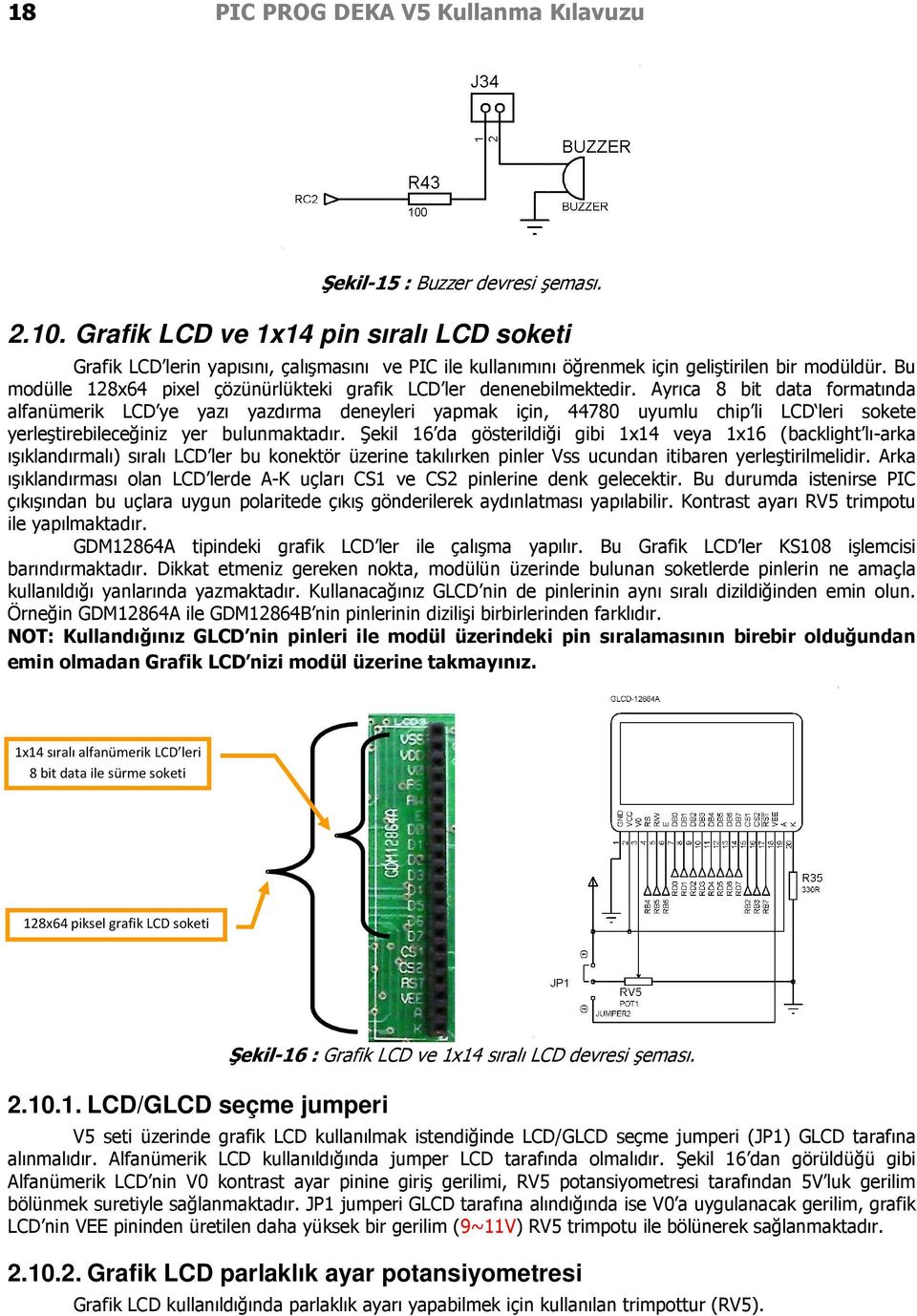 Bu modülle 128x64 pixel çözünürlükteki grafik LCD ler denenebilmektedir.