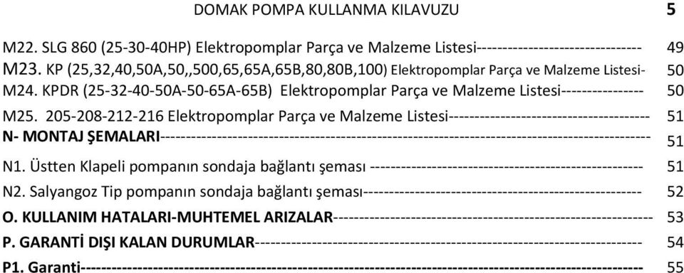 KPDR (25 32 40 50A 50 65A 65B) Elektropomplar Parça ve Malzeme Listesi 50 M25.