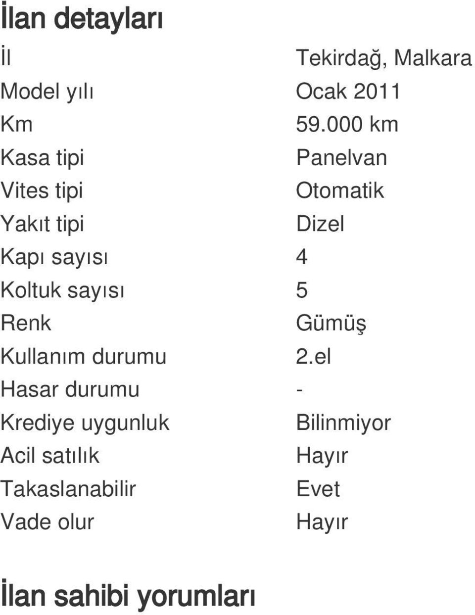 Koltuk sayısı 5 Renk Gümüş Kullanım durumu 2.