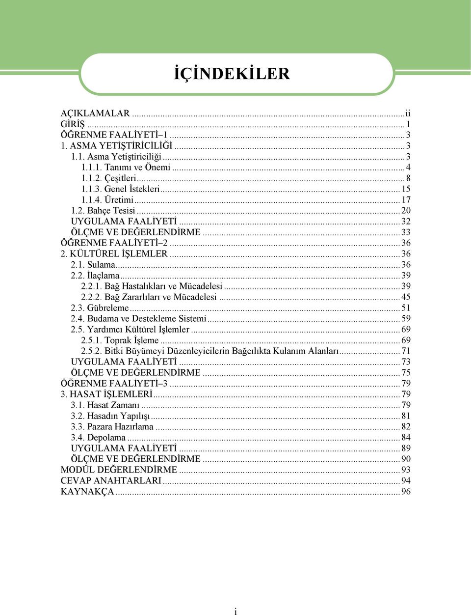 ..39 2.2.2. Bağ Zararlıları ve Mücadelesi...45 2.3. Gübreleme...51 2.4. Budama ve Destekleme Sistemi...59 2.5. Yardımcı Kültürel İşlemler...69 2.5.1. Toprak İşleme...69 2.5.2. Bitki Büyümeyi Düzenleyicilerin Bağcılıkta Kulanım Alanları.