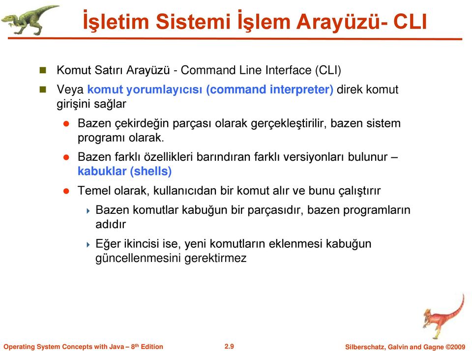 Bazen farklı özellikleri barındıran farklı versiyonları bulunur kabuklar (shells) Temel olarak, kullanıcıdan bir komut alır ve bunu çalıştırır