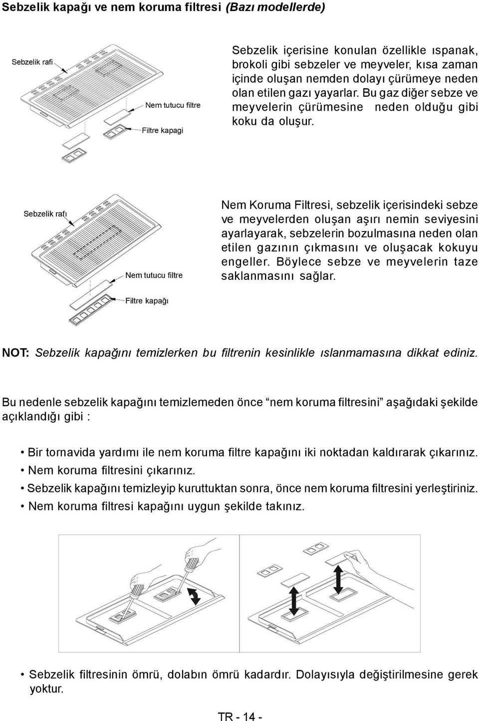 Sebzelik rafı Nem tutucu filtre Nem Koruma Filtresi, sebzelik içerisindeki sebze ve meyvelerden oluşan aşırı nemin seviyesini ayarlayarak, sebzelerin bozulmasına neden olan etilen gazının çıkmasını