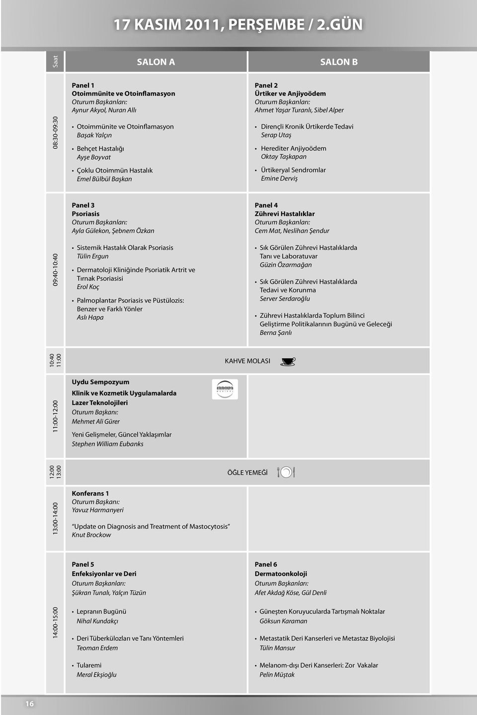 Otoimmünite ve Otoinflamasyon Başak Yalçın Behçet Hastalığı Ayşe Boyvat Çoklu Otoimmün Hastalık Emel Bülbül Başkan Dirençli Kronik Ürtikerde Tedavi Serap Utaş Herediter Anjiyoödem Oktay Taşkapan