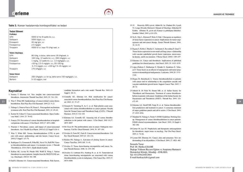 Süresi Dalteparin Warfarin Kaynaklar 5000 U/ her 8 saatte bir, s.c. 5000 U/gün, s.c. 40 mg/ gün, s.c 2.5 mg/gün 4500 U/ s.