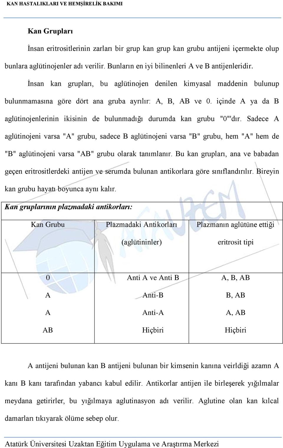 içinde A ya da B aglütinojenlerinin ikisinin de bulunmadığı durumda kan grubu "0"'dır.