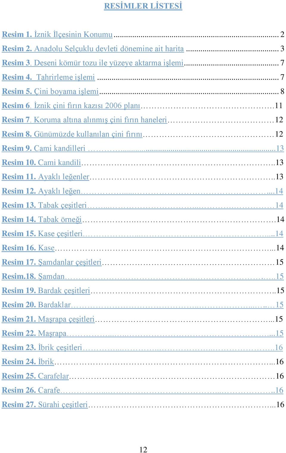 Cami kandilleri...13 Resim 10. Cami kandili..13 Resim 11. Ayaklı leğenler..13 Resim 12. Ayaklı leğen......14 Resim 13. Tabak çeģitleri....... 14 Resim 14. Tabak örneği..14 Resim 15. Kase çeģitleri.