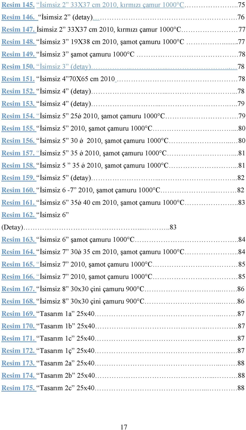 Ġsimsiz 4 (detay)......78 Resim 153. Ġsimsiz 4 (detay)......79 Resim 154. Ġsimsiz 5 25ǿ 2010, Ģamot çamuru 1000 C.79 Resim 155. Ġsimsiz 5 2010, Ģamot çamuru 1000 C...80 Resim 156.