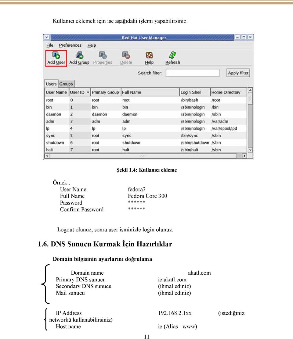 sonra user isminizle login olunuz. 1.6.