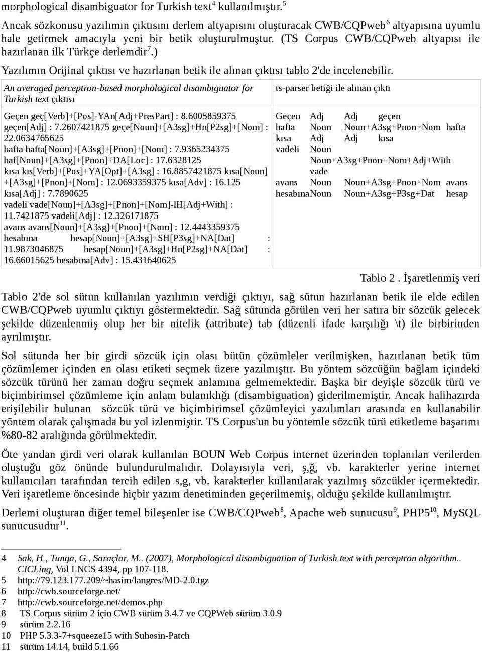 (TS Corpus CWB/CQPweb altyapısı ile hazırlanan ilk Türkçe derlemdir 7.) Yazılımın Orijinal çıktısı ve hazırlanan betik ile alınan çıktısı tablo 2'de incelenebilir.