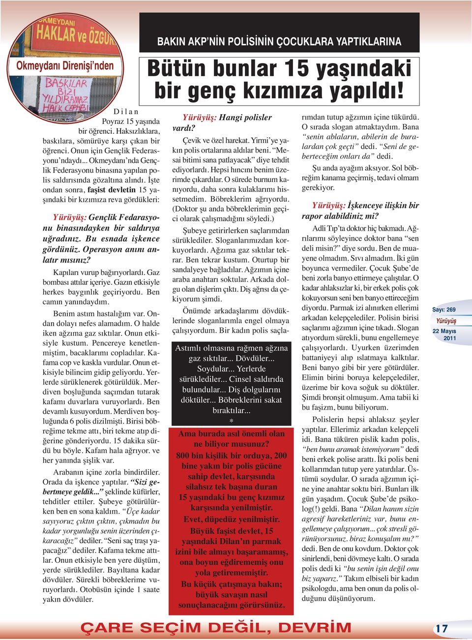 İşte ondan sonra, faşist devletin 15 yaşındaki bir kızımıza reva gördükleri: : Gençlik Fedarasyonu binasındayken bir saldırıya uğradınız. Bu esnada işkence gördünüz. Operasyon anını anlatır mısınız?