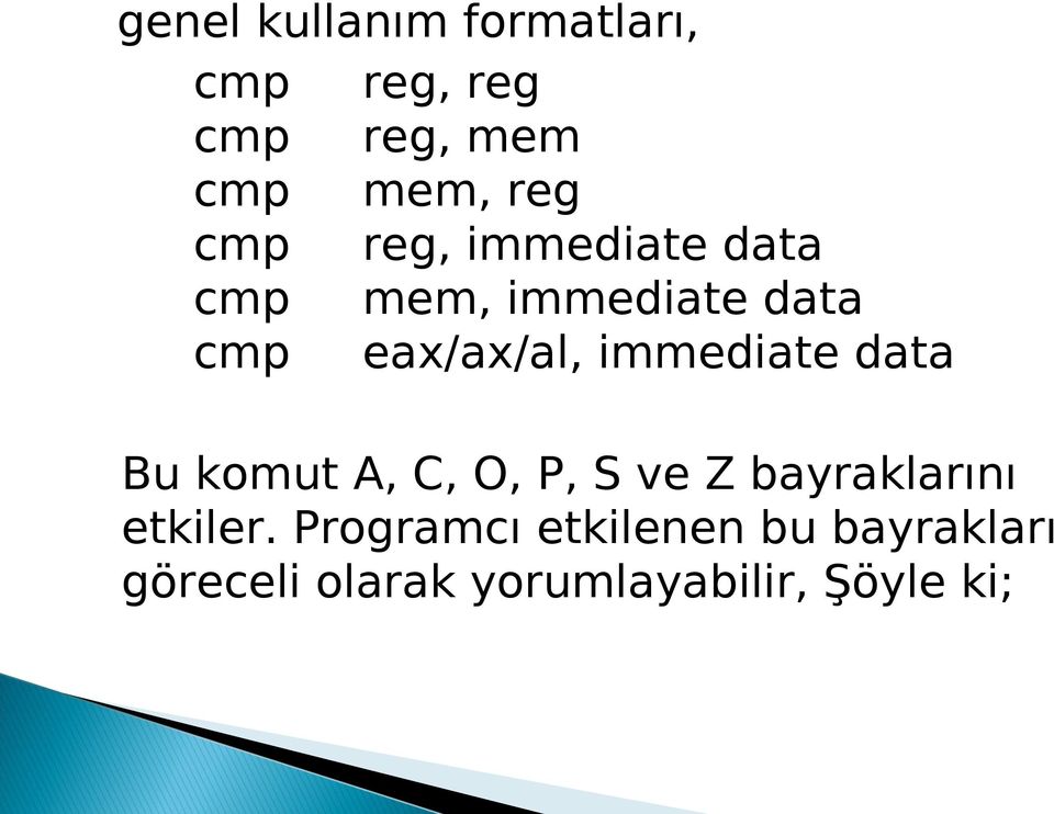 immediate data Bu komut A, C, O, P, S ve Z bayraklarını etkiler.